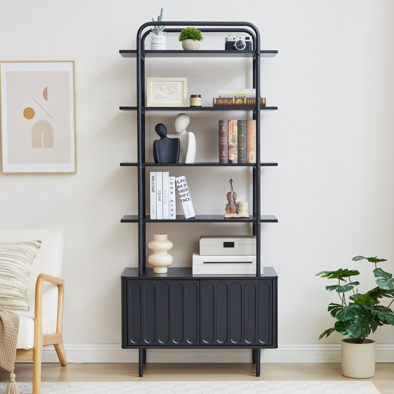 70.86" Modern Bookcase, 5-Tier Book Shelf With Arched Design Storage Cabinet  For Living Room, Bedroom, Black