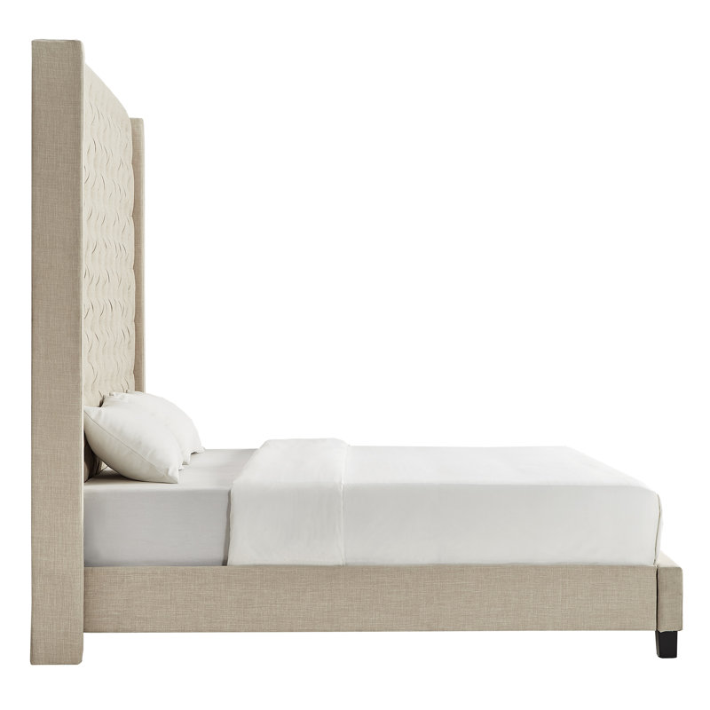 Londono Upholstered Wingback Bed, Heathered Beige Linen, Queen
