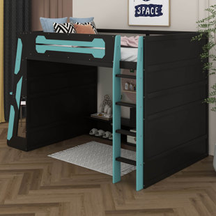 Full Size Gaming Loft Bed With Desk, Wood Loft Bed Frame With Shelves, RGB Light And Charging Station For Kids Teens Adults