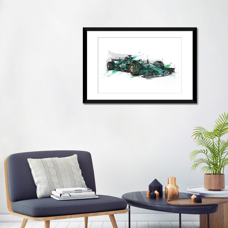 « f1 hamilton », impression sur toile, Papier d'art encadré noir, Blanc, H 16 po x l 24 po x P 1 po