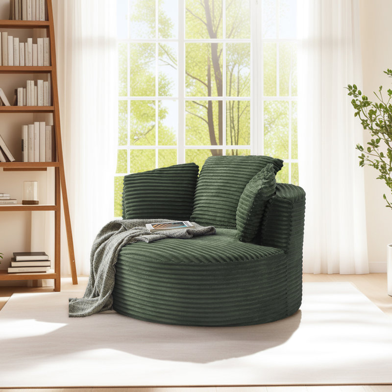 Lozena  49" Corduroy Upholstered Barrel Chair, Oversized Round Compression Chaise Lounge, No Assembly Required