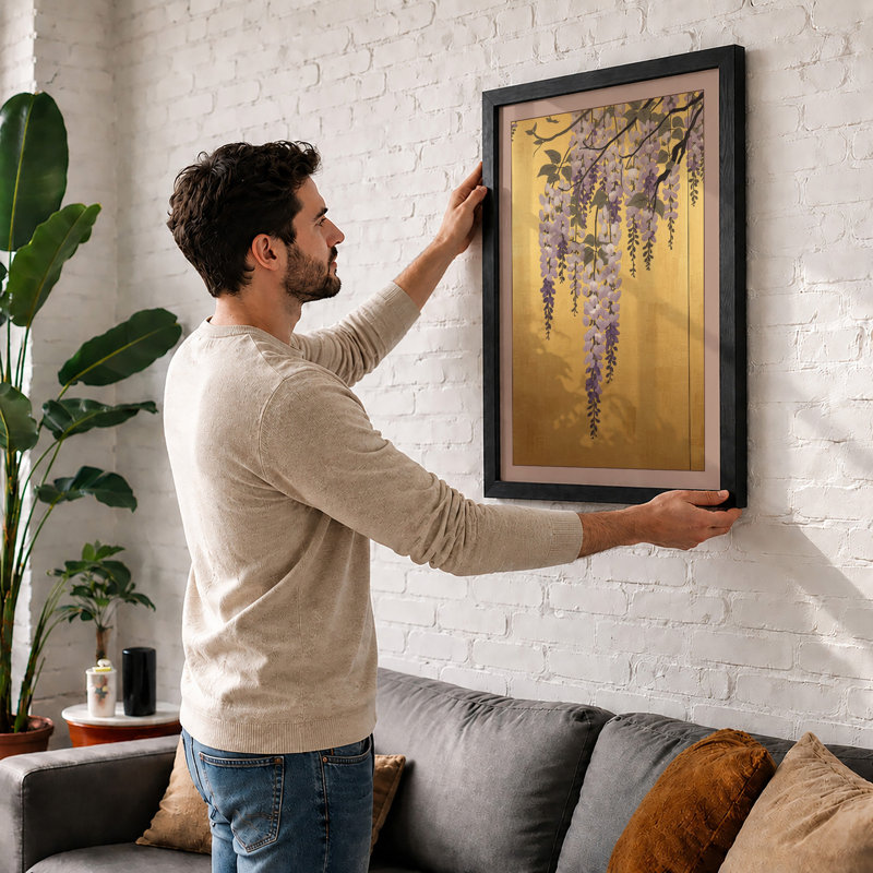 Cascading Wisteria Botanical - Framed Print, A4 - 29.7 x 21.0 cm, White