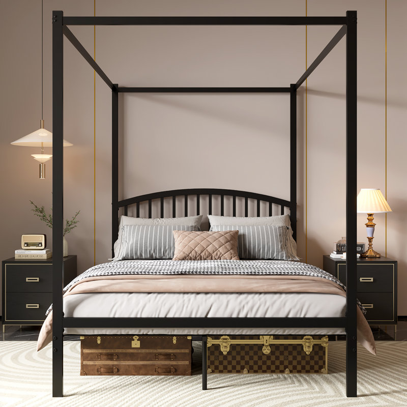 Heavy-Duty Metal Canopy Platform Bed Frame with Metal Slats, No Box Spring Needed