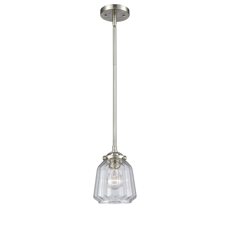 Luminaire suspendu 1 lumière à cône simple Vinson, Transparent, Ampoule non incluse, Nickel satiné brossé