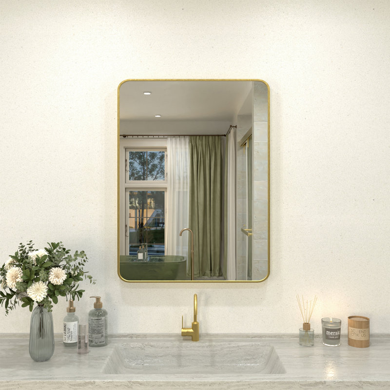 Cosy 24 In. W X 32 In. H Rectangular Framed Wall Bathroom Vanity Mirror in Brushed Gold, Gold