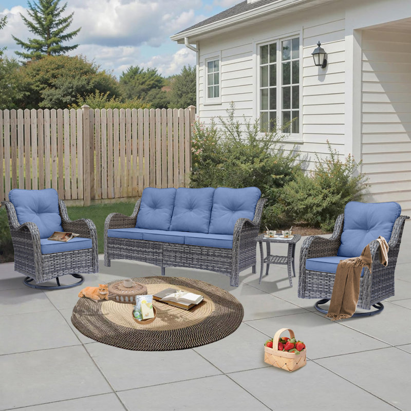 Shariden 5 - Person Patio Conversation Set with Cushions, Denim Blue, Gray