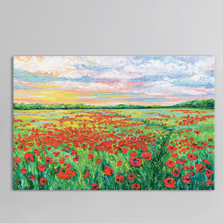 Poppied path, reproduction d’art sur toile tendue, H 26 po x l 40 po x P 1,5 po