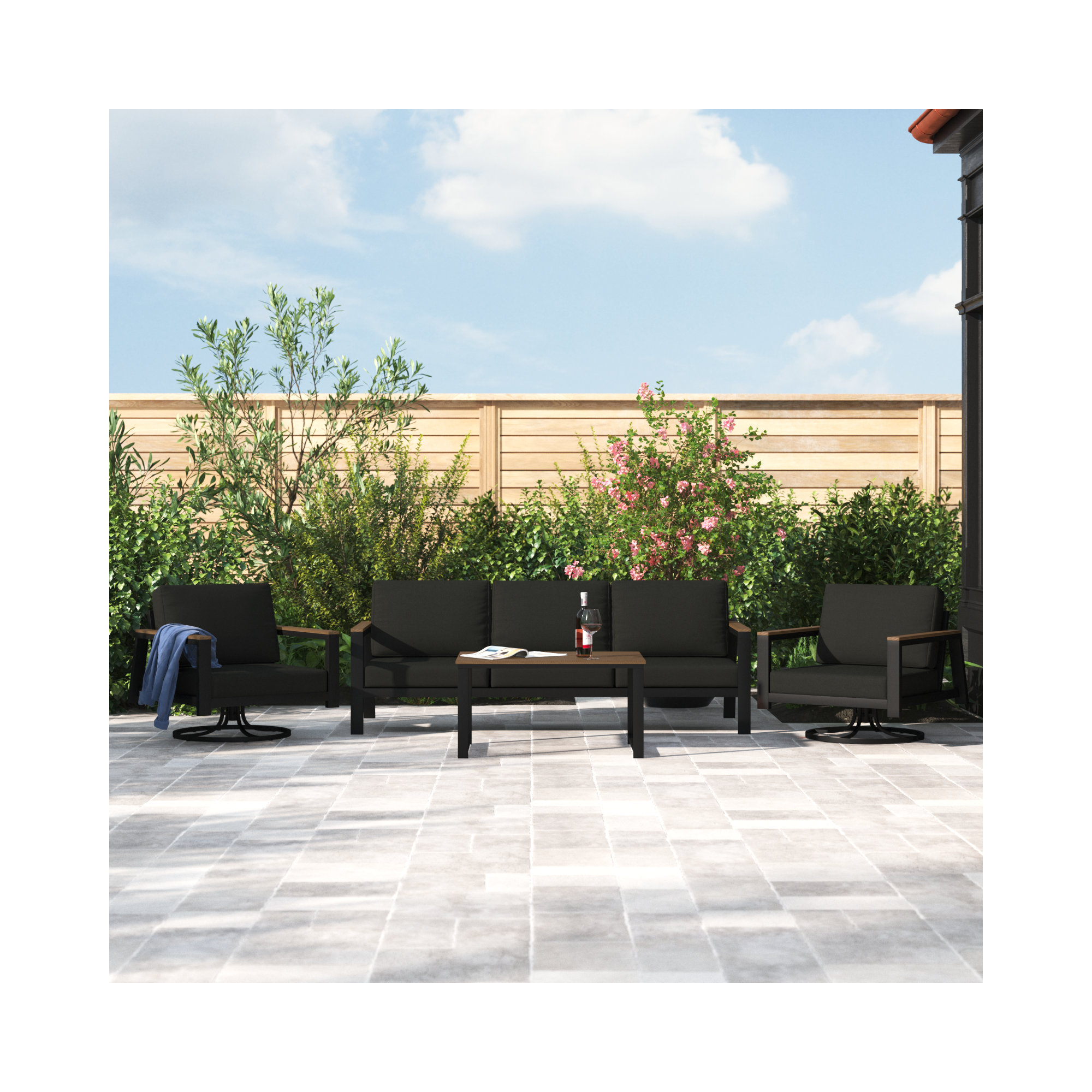 Townsend 5 Person Seating Group with Sunbrella Cushions, Canvas Black Sunbrella® Canvas