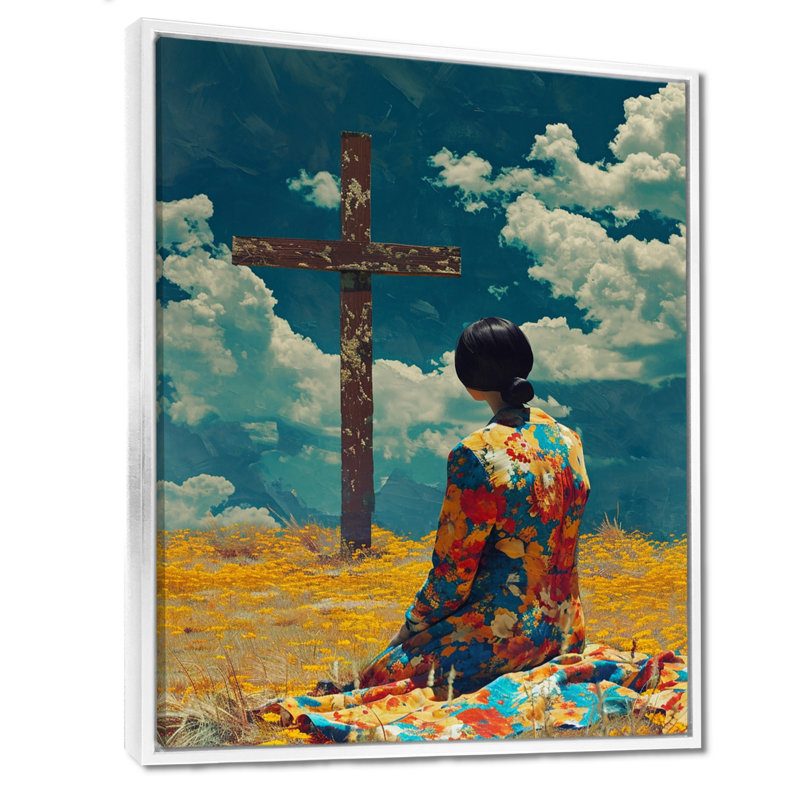 «Blue Sky Mourning», art mural paysage religieux, H 32 po x l 24 po, Toile blanche avec cadre flottant