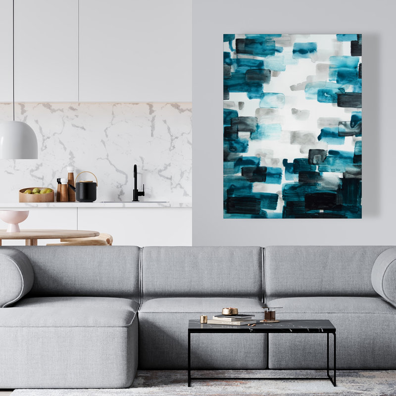 Carrés turquoise et gris - Décoration moderne sur toile grise