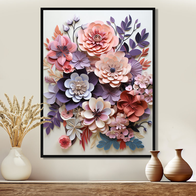Fleurs d'hortensia mauve et rose - hortensia, art mural, Cadre flottant noir, bois massif, H 32 po x l 16 po x P 1 po