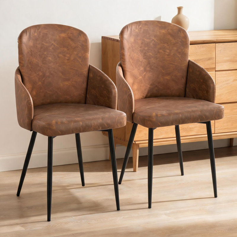 Ensemble de 2 chaises d'appoint contemporaines avec revêtement en similicuir et structure en métal beige et noir