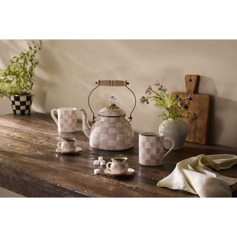 Check Porcelain Mug, Pink/White