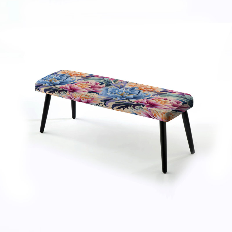 Banc rembourré floral noir, Enchanteur bouquet de pivoines pastel