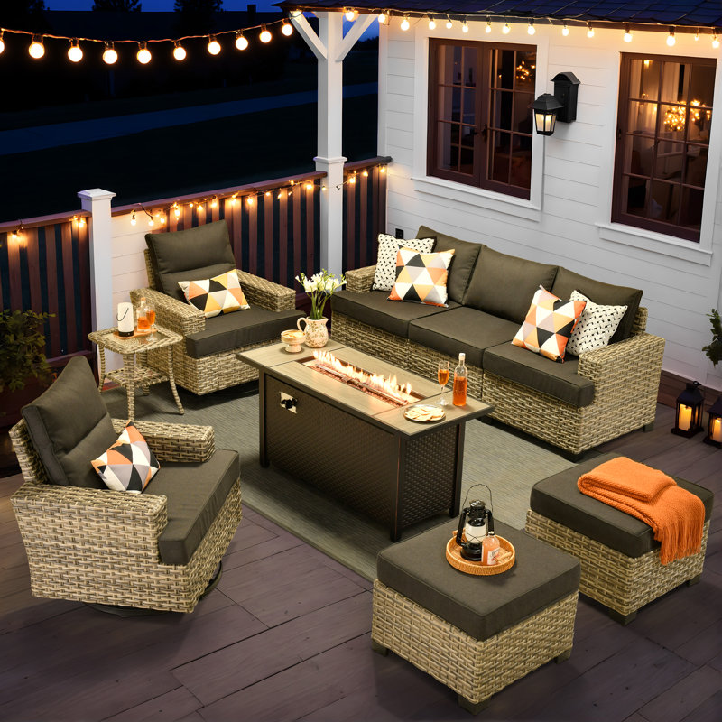 Wahkon Wicker/Rattan 5 - Person Seating Group With Swivel Chairs and Cushions, Black