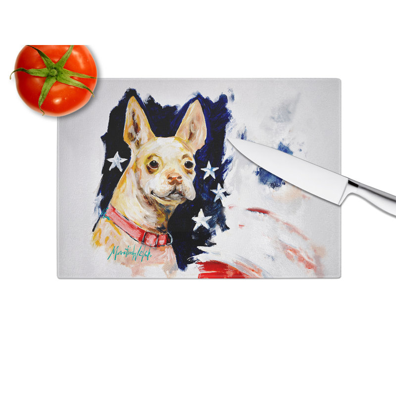 Chevy Boston Terrier Glass Cutting Board