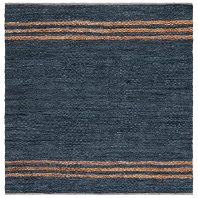 Rider Hand Woven Leather/Cotton/Jute Rug in Beige/Blue