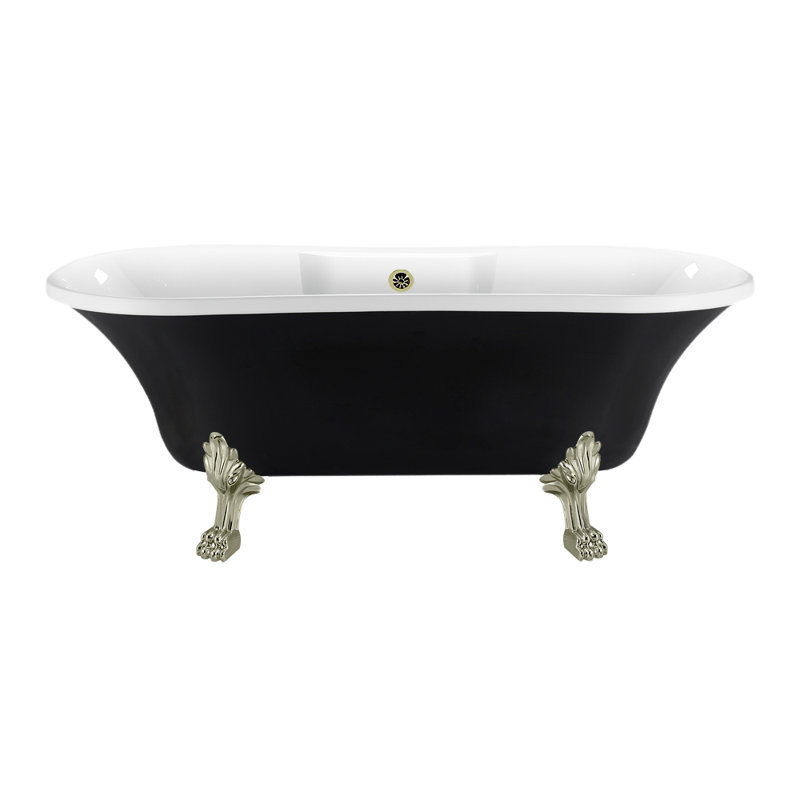 68" Streamline Clawfoot Soaking Acrylic Bathtub, Brushed Nickel, Brushed Nickel