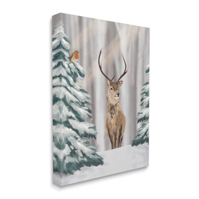 «Seasonal Deer Winter Landscape on Canvas», impression
