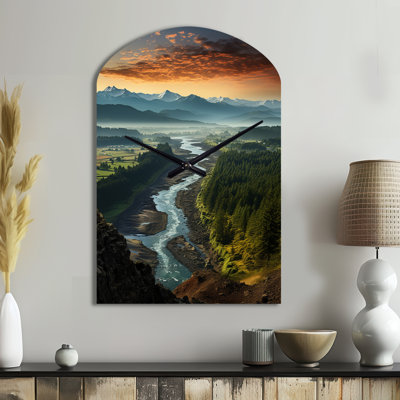 Oregon River Landscape III - Oregon Arch Metal Wall Clock, Modern Asymmetrical Wall Clock Print