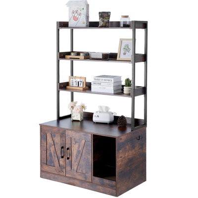 Meuble à litière en bois pour chat caché avec 3 tablettes