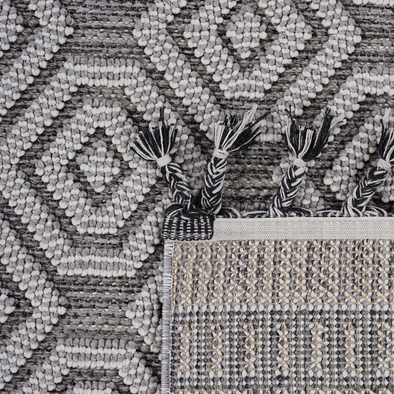 Naar Guros Area Rugs, Grey/White/Geometric Accent Power Loom Machine -Crafted Rug, Rectangle 4' x 6'2"