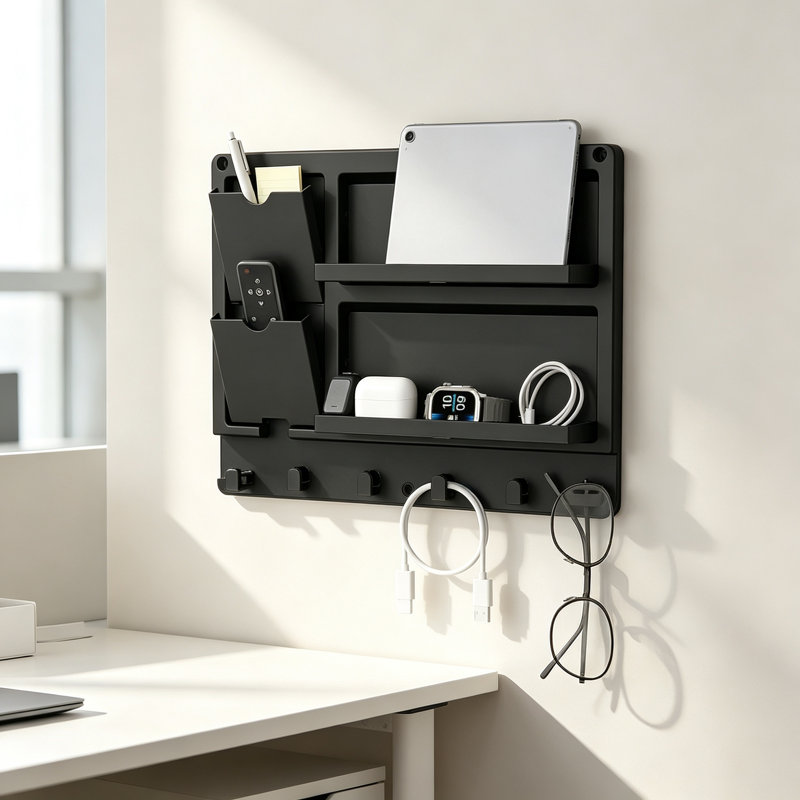 Black Plastic Dorm Bedside Shelf