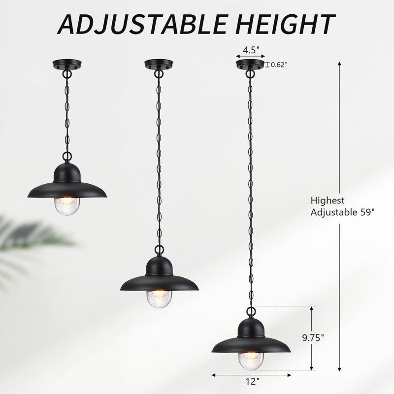 1-Light  12" Farmhouse Outdoor Pendant Light with Seeded Glass Shade