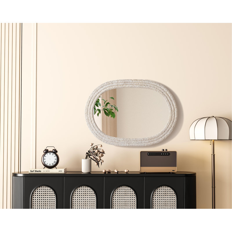Dennard Oval Cornhusk Mirror 42 in Linen White, 42" x 30"
