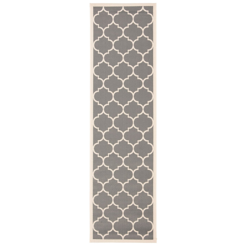 Arneshia Power Loom Geometric Gray/Beige Indoor/Outdoor Area Rug, Runner 2'3" x 12'