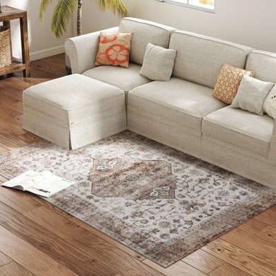 Machine Washable Area Rugs, 4x6 Polyester Vintage Medallion Rug for Living Room
