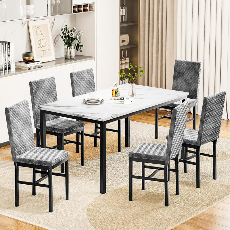 Ensemble de table et chaises Ellice, Blanc, Gris / noir