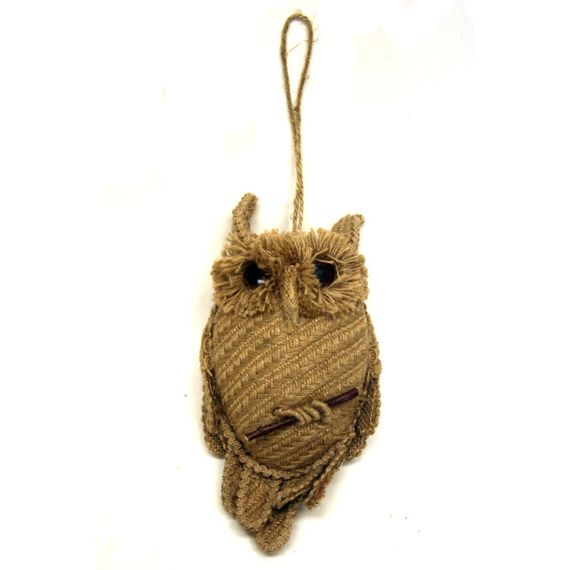Hibou en jute, H 4,5 po x l 12 po x P 7 po
