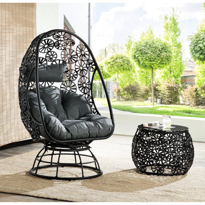 Chaise de patio et table d'appoint, verre transparent, tissu anthracite, noir, rembourrage en mousse, structure en métal, capacité de 100 kg, chaise 89 cm l x 81 cm p x 142 cm h, table 61 cm l x 48 cm h