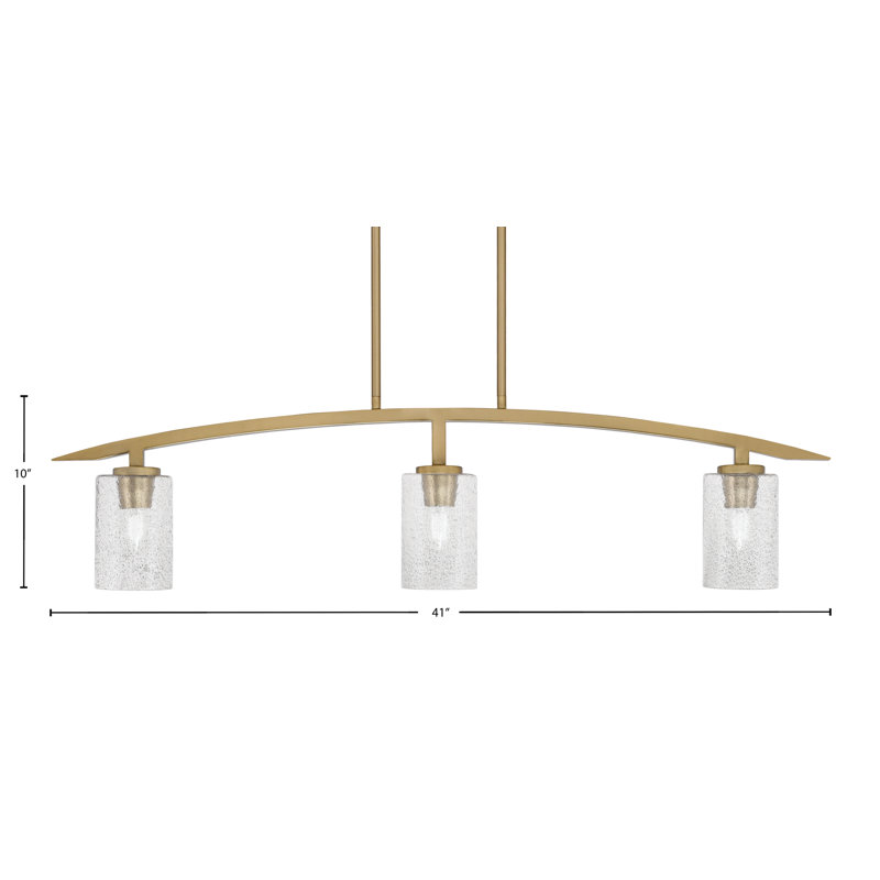 Luminaire pour îlot de cuisine 3 lumières kurve au fini laiton vieilli avec verre bullé de 4 po, H 10 po x l 41 po x P 4 po