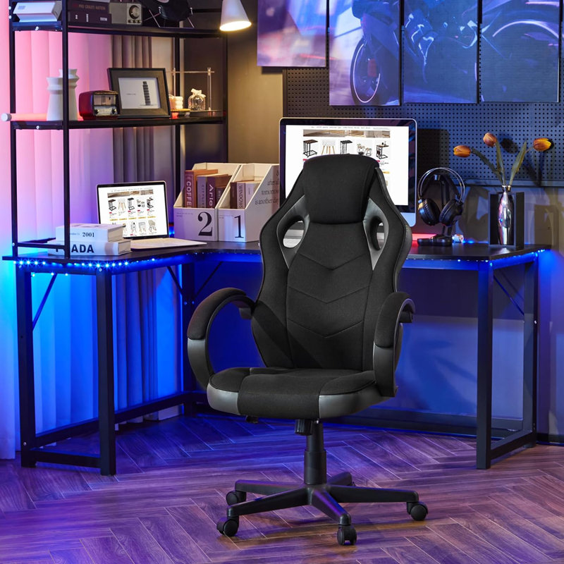 Inbox Zero Adjustable Ergonomic Swiveling PC & Racing Game Chair, Black