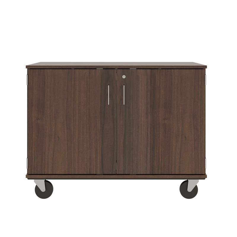 4 Compartments Mobile Classroom Storage Cabinet with Locking Doors, Sepia Walnut