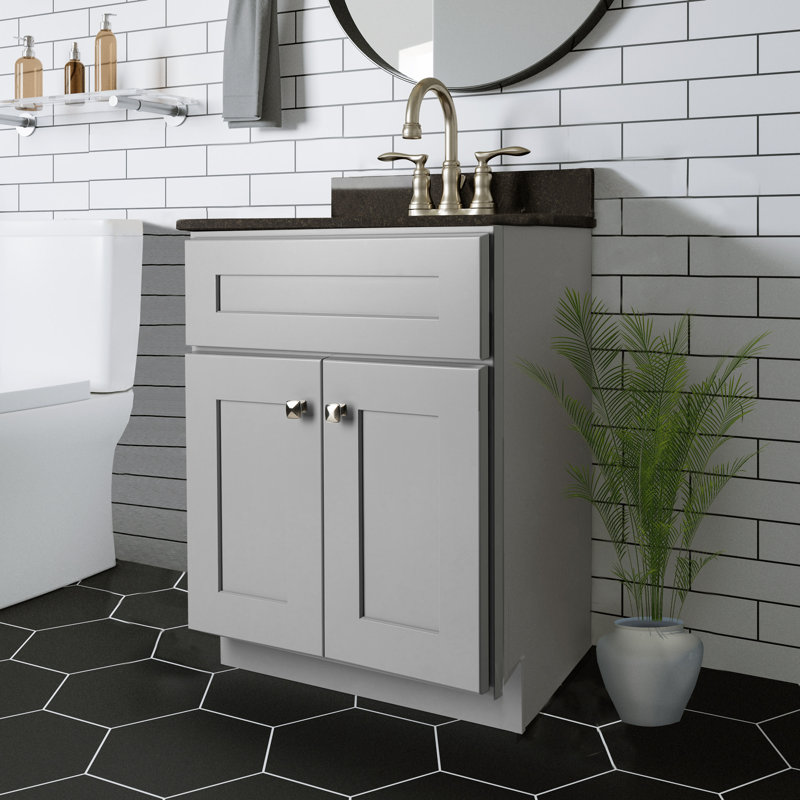 Brookings 24 Inch Bathroom Vanity, Ready to Assemble, Solid Wood, Sherwin Williams – Design House, 587063, Gray