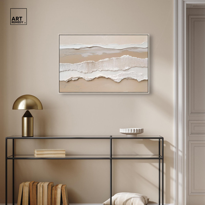 Toile texturée «Sea II» par Art Remedy, H 21 po x l 31 po, Cadre flottant, Argent argent