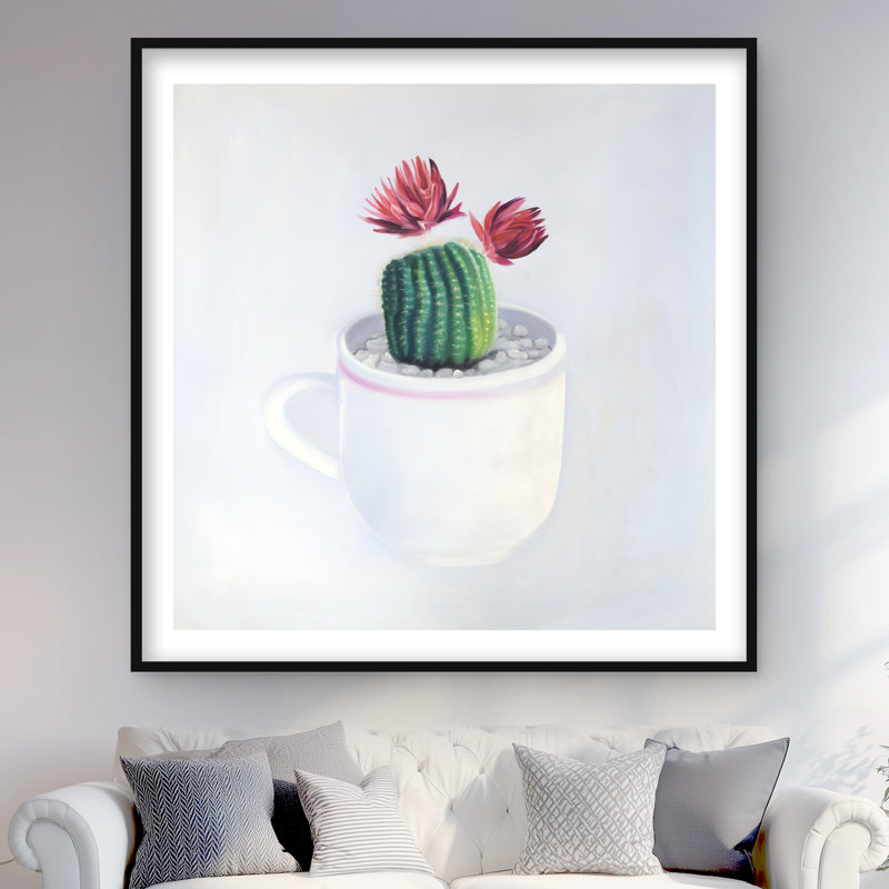 Mini cactus in a cup - Hyperrealist framed print for decor