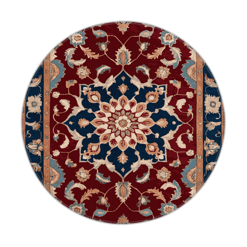 Tapis rouge intérieur et extérieur Tabriz, Rond 5 pi