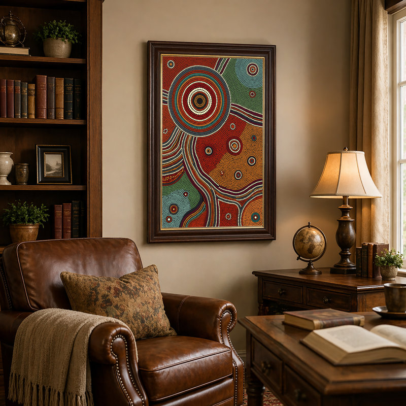 Toile abstraite à motif de cercles concentriques, tons de terre, art mural, H 18 po x l 12 po