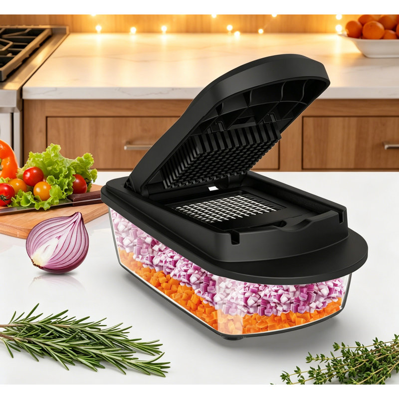 Trancheuse de mandoline 12 pales tout-en-1 avec récipient, 12 pales, Noir