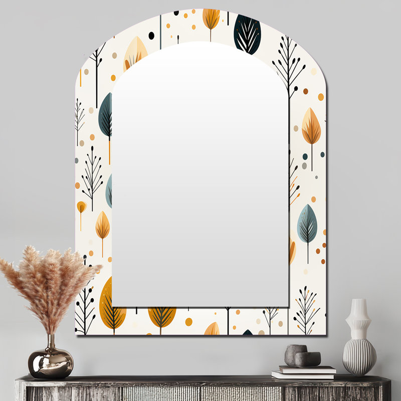 Minimalisme, motif de fougères beiges - grand miroir mural arqué sur métal, 43 po x 33 po