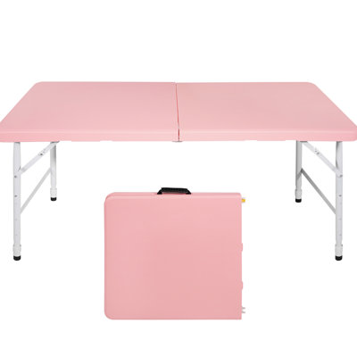 Table pliante rose de 4 pi pour le camping et les activités de plein air. Poids maximum de 135 kg. Se plie facilement avec une prise fixe. Plateau de table lisse et imperméable. Structure triangulaire très stable. Fabrication.