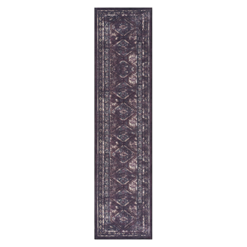 LOOM & LUXE 2'6''X10' Runner, Washable Rug, Low-Pile, Non-Slip, Non-Shedding, Foldable, Kid&Pet Friendly - Area Rugs For Living Room, Bedroom, Kitchen, Dining Room Rug (Burgundy/Black, 2'6''X10')
