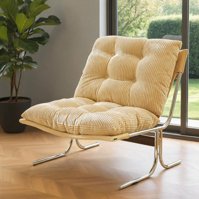Chaise d'appoint moderne, chaise de salon confortable avec structure en métal chromé, chaises de canapé rembourrées à coussin souple pour le bureau à domicile, la chambre à coucher, la salle à manger (crème - 1 pièce)