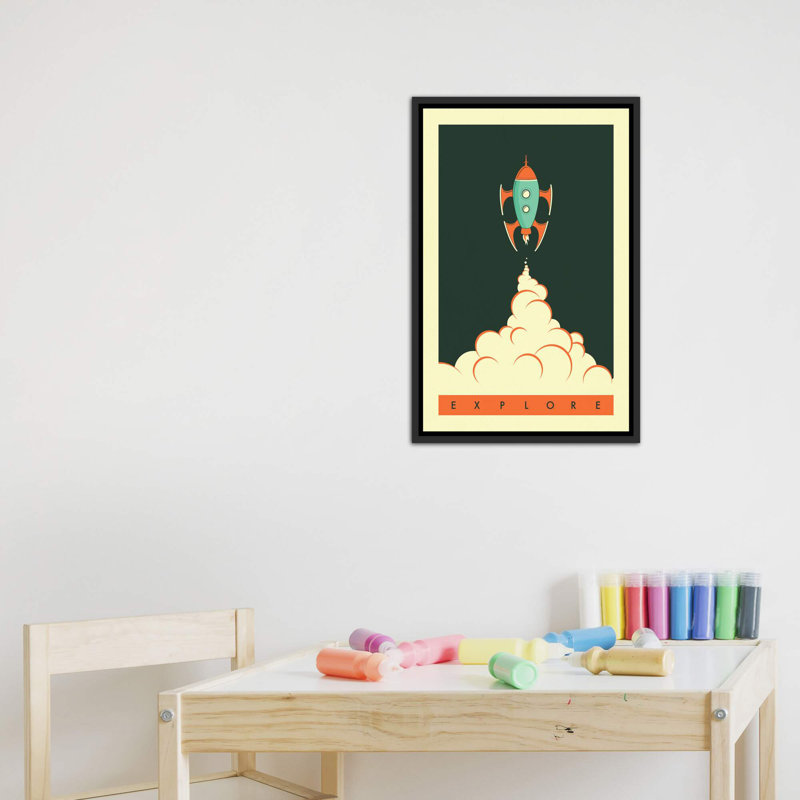 Explorez II, art encadré pour enfants, Toile avec cadre noir patiné, H 26 po x l 18 po x 1,5 po