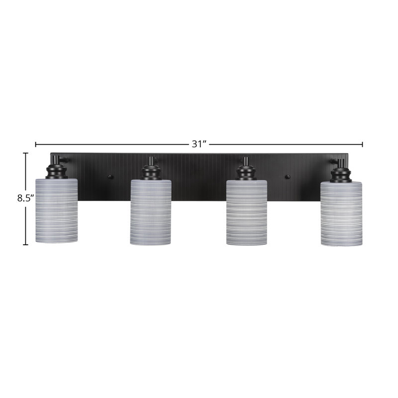 Barre d'éclairage de salle de bain 4 lumières Edge avec verre matriciel gris 4 po, Espresso, Gris