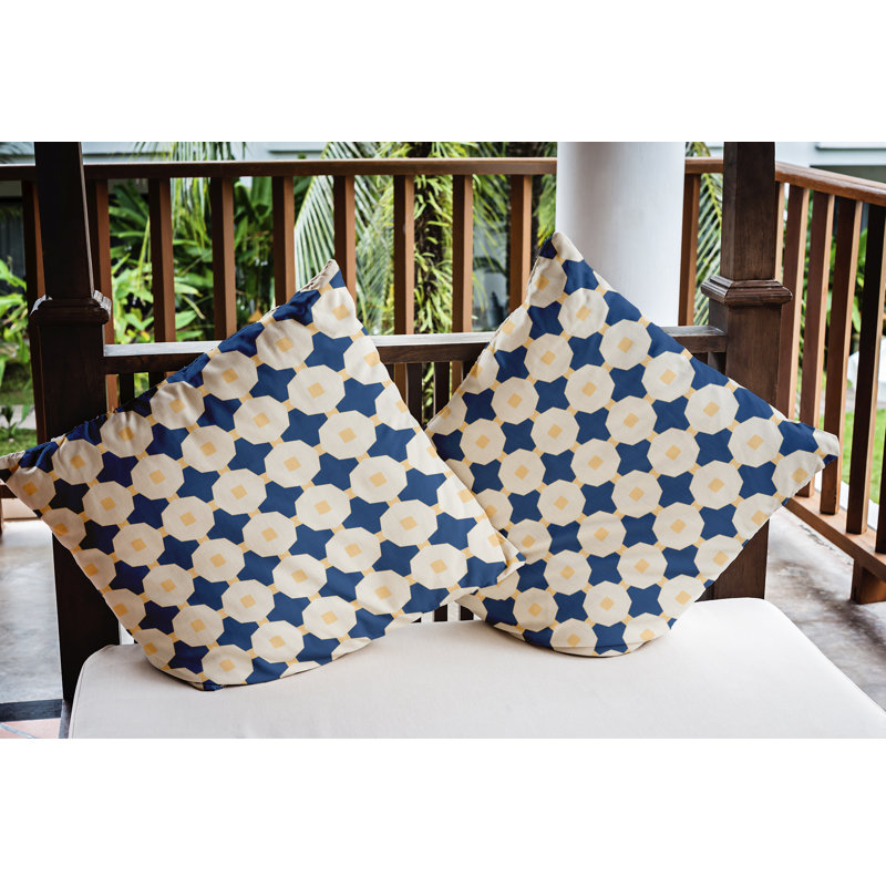 Coussin décoratif intérieur / extérieur Up, Bleu cobalt foncé / jaune, 20 po x 20 po